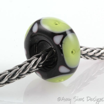 European Charm Bead Big Hole Lampwork Glass Green Bubble Bead