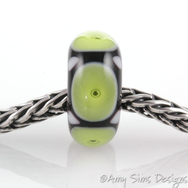 European Charm Bead Big Hole Lampwork Glass Green Bubble Bead