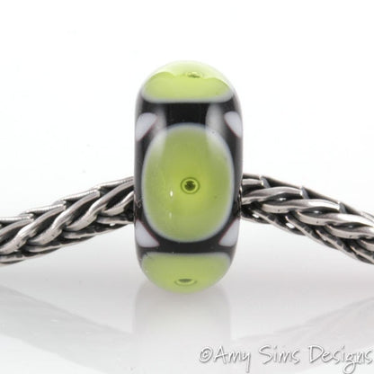 European Charm Bead Big Hole Lampwork Glass Green Bubble Bead