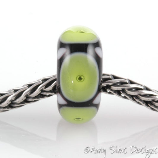 European Charm Bead Big Hole Lampwork Glass Green Bubble Bead