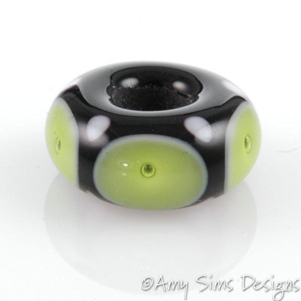 European Charm Bead Big Hole Lampwork Glass Green Bubble Bead