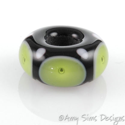 European Charm Bead Big Hole Lampwork Glass Green Bubble Bead