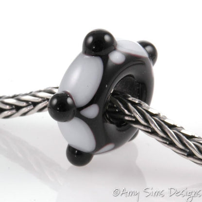 Big Hole European Style Lampwork Glass Bead Black and White 5 Dot Bead