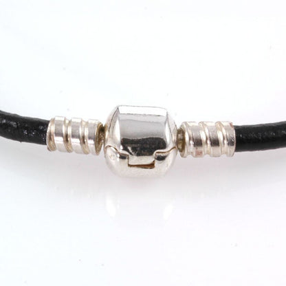 Black Leather Bracelet for European Charm Beads Interchangeable Sterling Clip Lock
