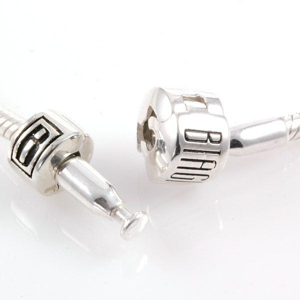 Biagi Snake Bracelet with Bead Clasp and Lock Clip Sterling Silver