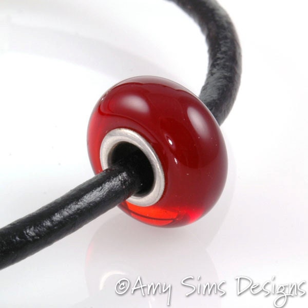 Black Leather Bracelet for European Charm Beads Interchangeable Sterling Clip Lock
