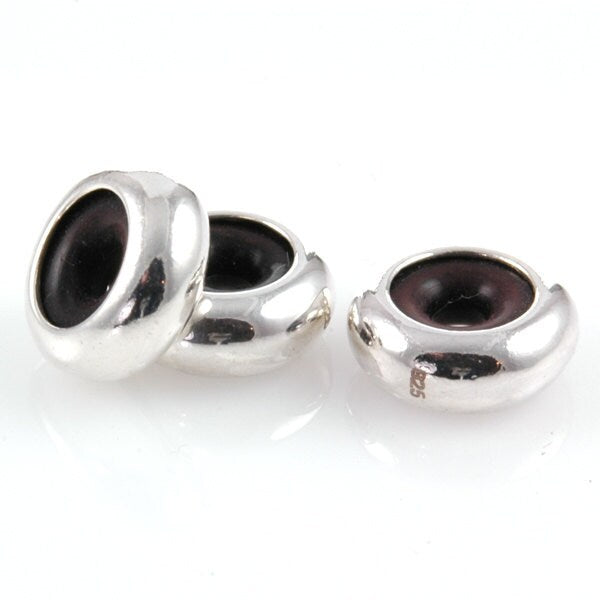 Smooth Sterling Silver Rubber Lined Stopper for European Charm Bracelets Beads