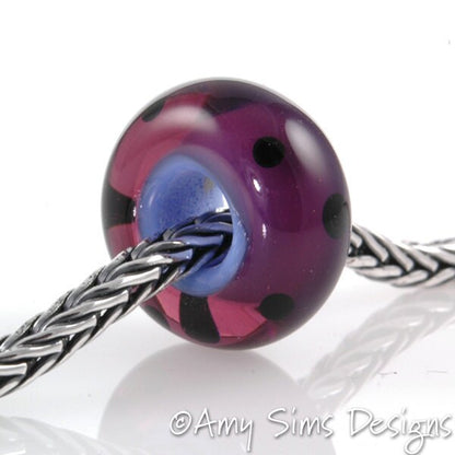 European Charm Bead Big Hole Lampwork Glass Purple Polka Dot Bead