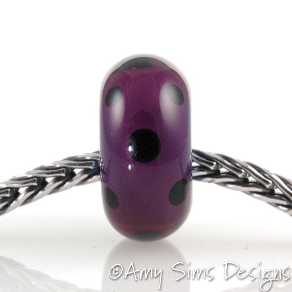 European Charm Bead Big Hole Lampwork Glass Purple Polka Dot Bead