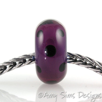 European Charm Bead Big Hole Lampwork Glass Purple Polka Dot Bead