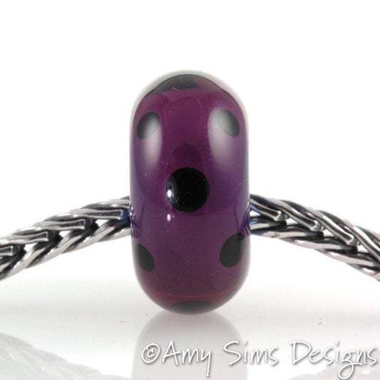 European Charm Bead Big Hole Lampwork Glass Purple Polka Dot Bead