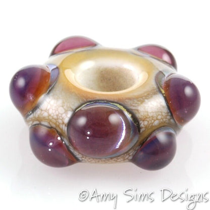 European Charm Bead Big Hole Lampwork Glass Purple Dot Bead-OOAK