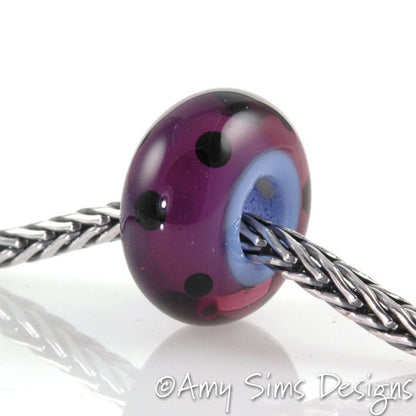 European Charm Bead Big Hole Lampwork Glass Purple Polka Dot Bead