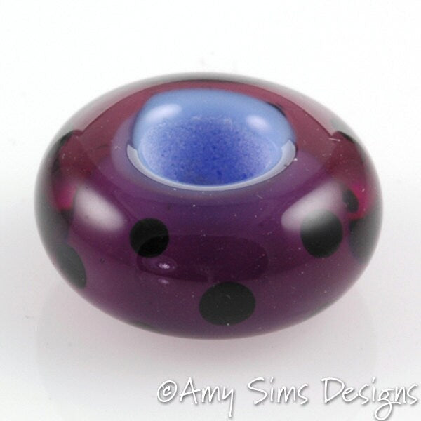 European Charm Bead Big Hole Lampwork Glass Purple Polka Dot Bead