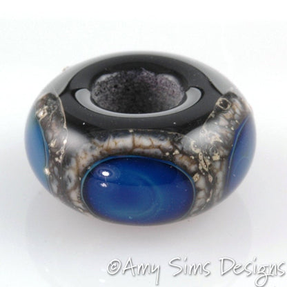European Charm Bead Big Hole Lampwork Glass Blue Kronos Dot Bead