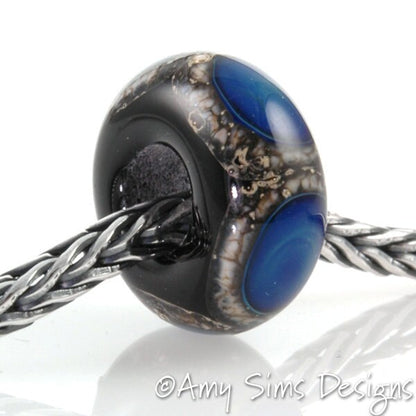 European Charm Bead Big Hole Lampwork Glass Blue Kronos Dot Bead