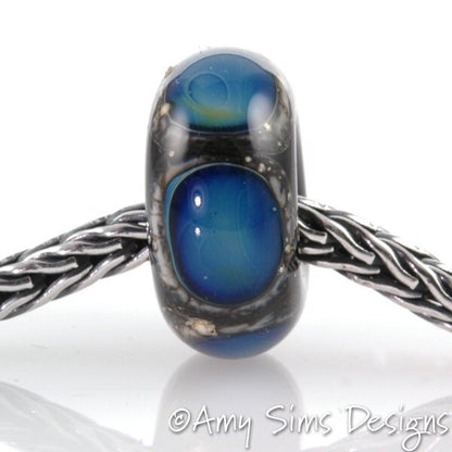 European Charm Bead Big Hole Lampwork Glass Blue Kronos Dot Bead