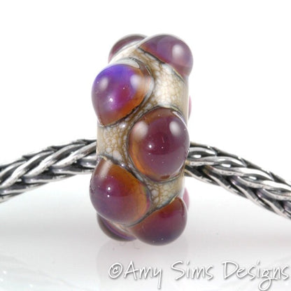 European Charm Bead Big Hole Lampwork Glass Purple Dot Bead-OOAK