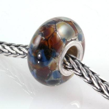 European Charm Big Hole Silver Core Lampwork Glass Bead Blue and Brown