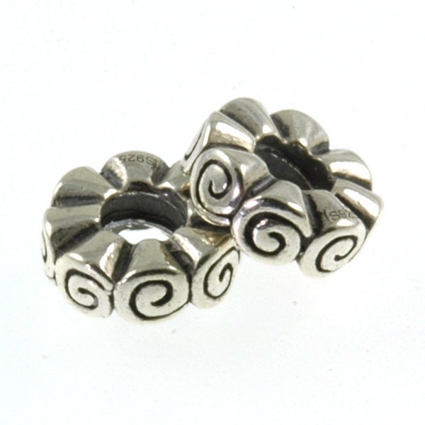 Threaded Sterling Silver Scroll Spacer Big Hole European Bead Charm Pair (2)
