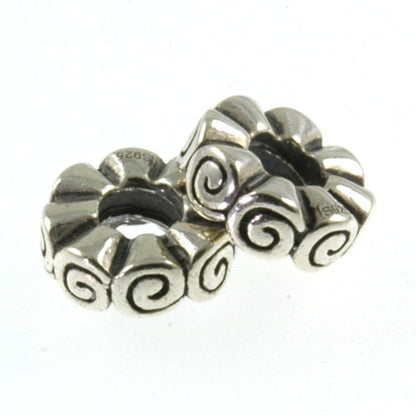 Threaded Sterling Silver Scroll Spacer Big Hole European Bead Charm Pair (2)