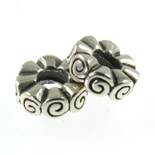 Threaded Sterling Silver Scroll Spacer Big Hole European Bead Charm Pair (2)