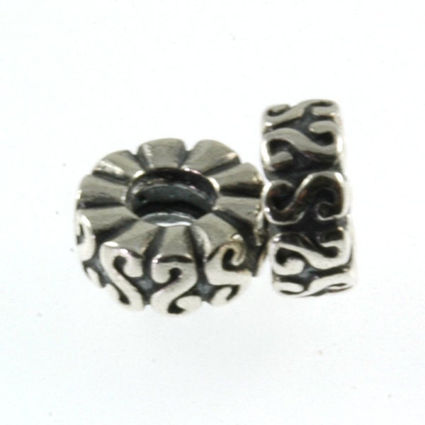 Threaded Sterling Silver S Scroll Spacer Big Hole European Bead Charm Pair (2)