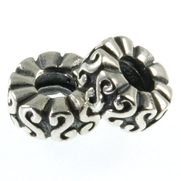 Threaded Sterling Silver S Scroll Spacer Big Hole European Bead Charm Pair (2)