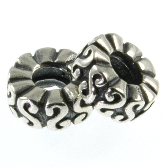 Threaded Sterling Silver S Scroll Spacer Big Hole European Bead Charm Pair (2)