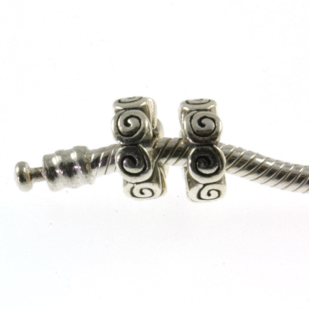 Threaded Sterling Silver Scroll Spacer Big Hole European Bead Charm Pair (2)