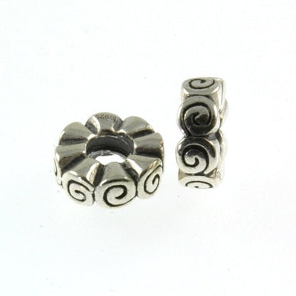 Threaded Sterling Silver Scroll Spacer Big Hole European Bead Charm Pair (2)