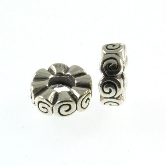 Threaded Sterling Silver Scroll Spacer Big Hole European Bead Charm Pair (2)