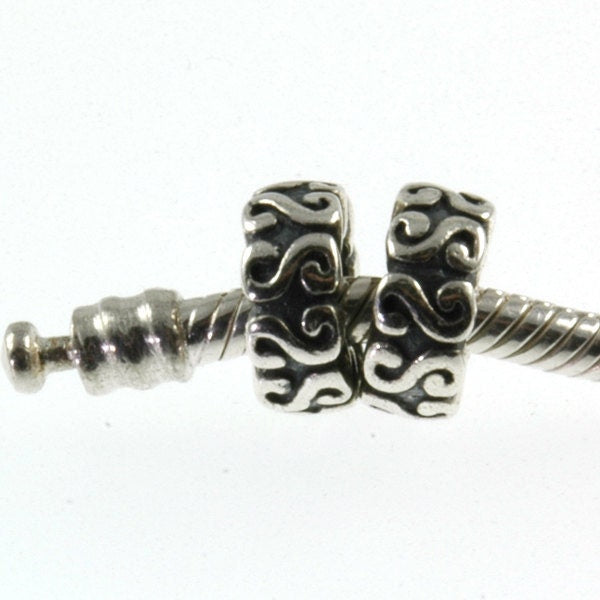 Threaded Sterling Silver S Scroll Spacer Big Hole European Bead Charm Pair (2)