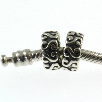 Threaded Sterling Silver S Scroll Spacer Big Hole European Bead Charm Pair (2)