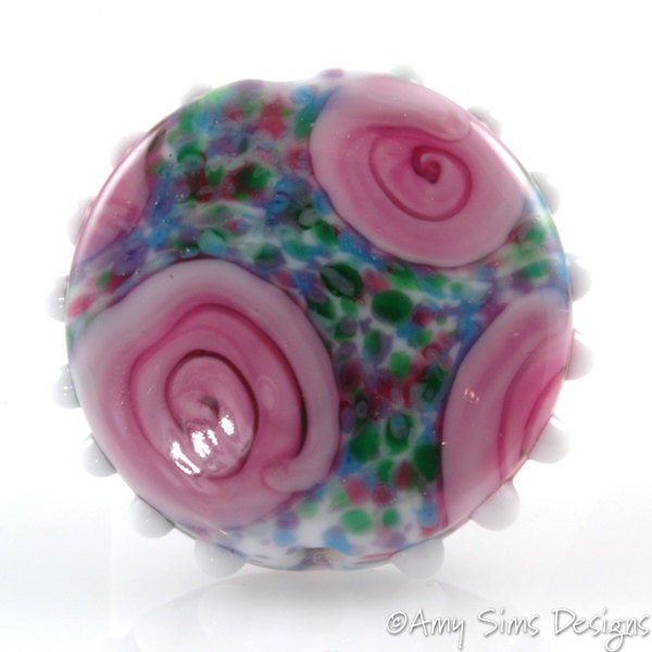 Watercolor Rose Floral Focal Lampwork Glass Bead
