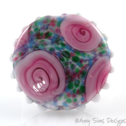 Watercolor Rose Floral Focal Lampwork Glass Bead