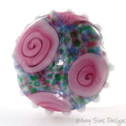 Watercolor Rose Floral Focal Lampwork Glass Bead