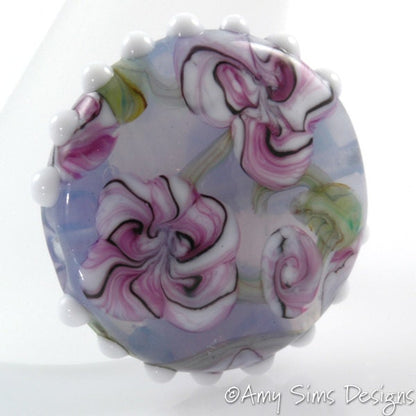 Watercolor Flowers Focal Lampwork Glass Bead