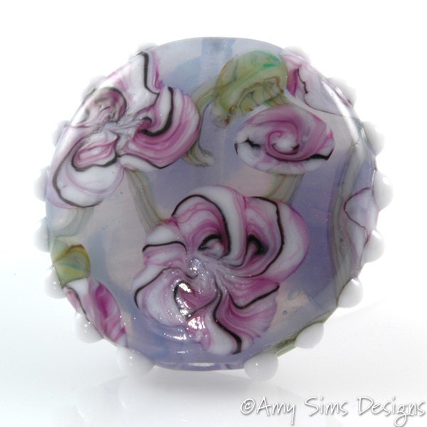 Watercolor Flowers Focal Lampwork Glass Bead