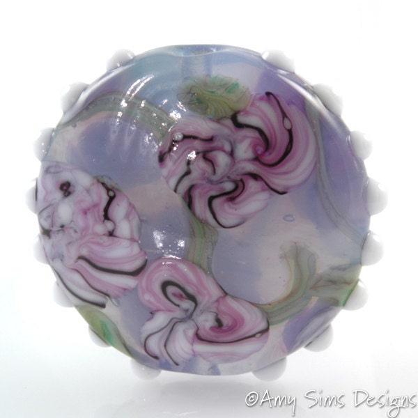 Watercolor Flowers Focal Lampwork Glass Bead