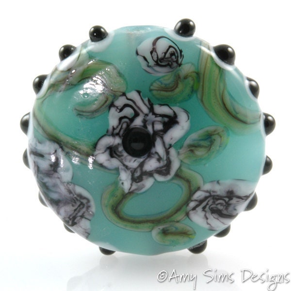 Watercolor Flowers Focal Lampwork Glass Bead