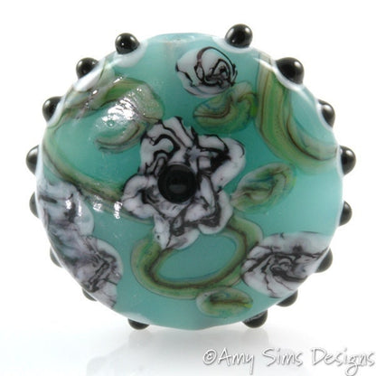 Watercolor Flowers Focal Lampwork Glass Bead