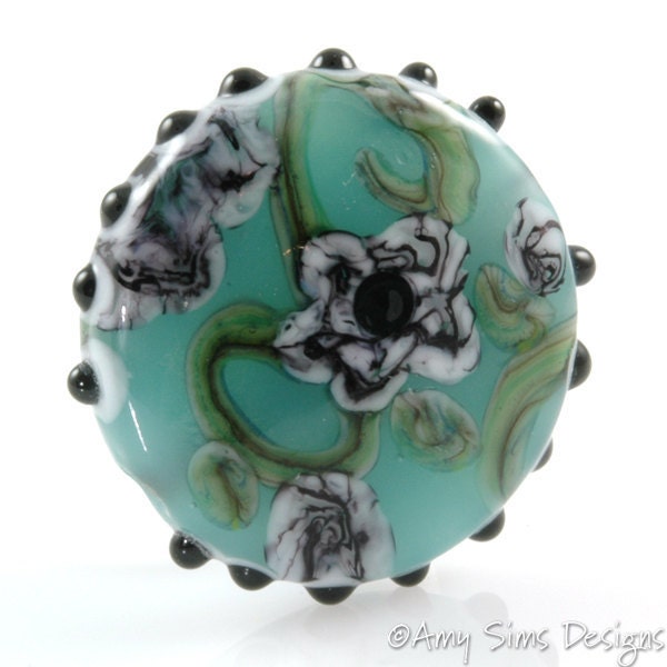 Watercolor Flowers Focal Lampwork Glass Bead