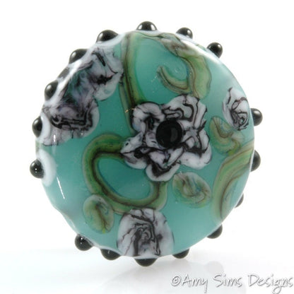 Watercolor Flowers Focal Lampwork Glass Bead
