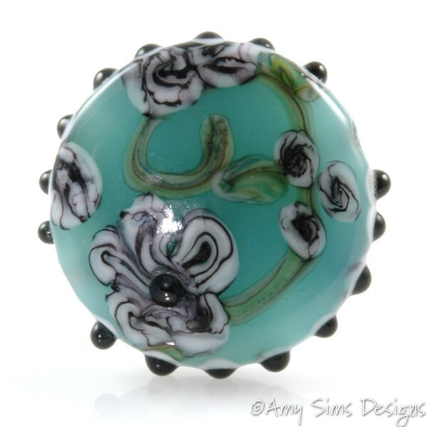 Watercolor Flowers Focal Lampwork Glass Bead