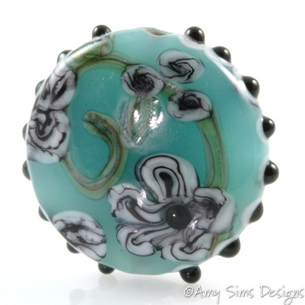 Watercolor Flowers Focal Lampwork Glass Bead