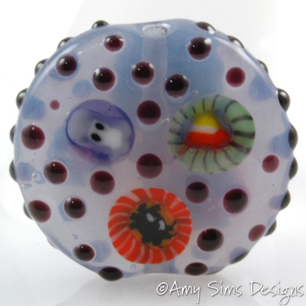Halloween Ghost, Spider, Pumpkin Murrini Focal Lampwork Glass Bead