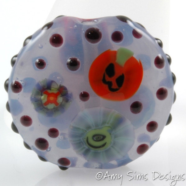 Halloween Ghost, Spider, Pumpkin Murrini Focal Lampwork Glass Bead