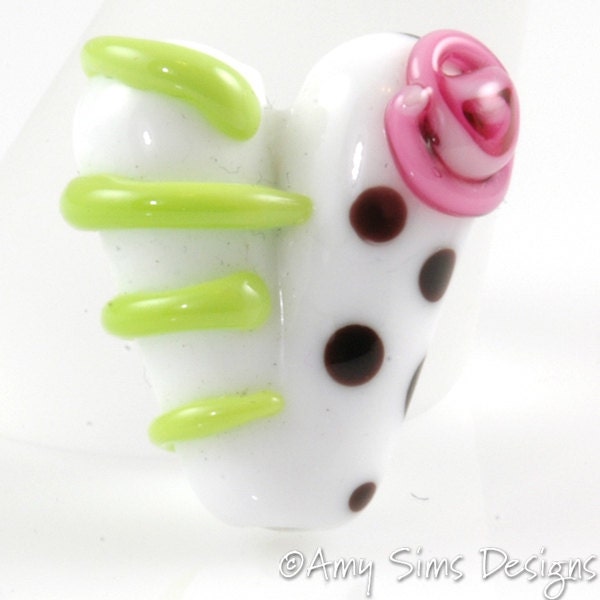 White Heart Focal Lampwork Glass Bead