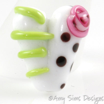 White Heart Focal Lampwork Glass Bead